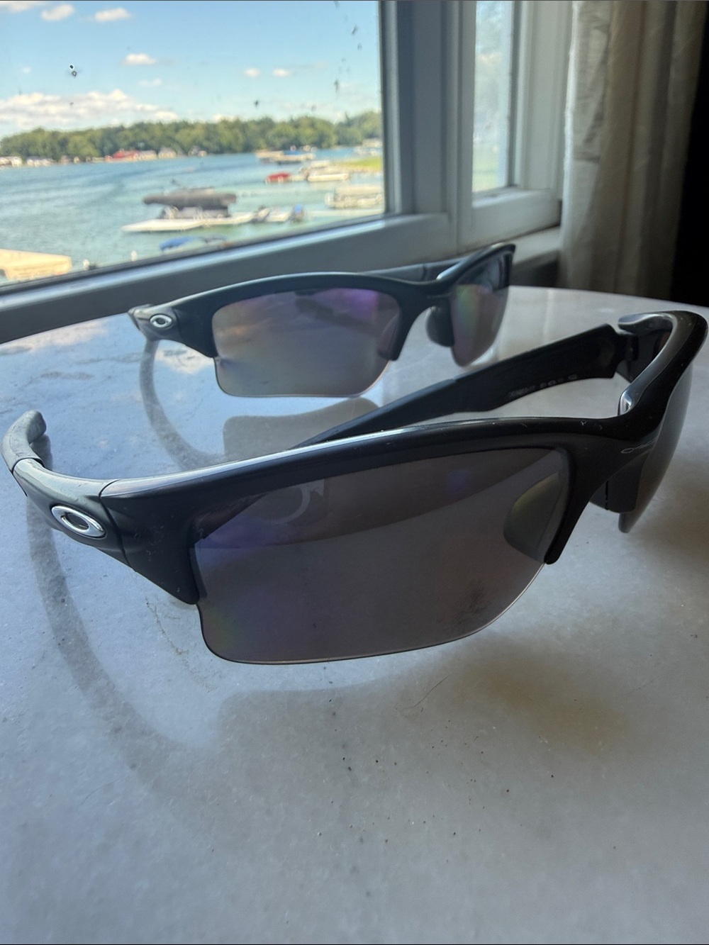 Oakley Sport Sunglasses (2) Black Half-Rim Frame Dark Lenses
